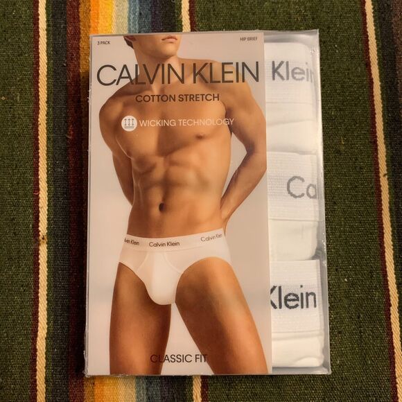 Mens Calvin Klein 3-Pack Cotton Stretch Hip Briefs XXL (44-46) White Classic Fit - Picture 1 of 4
